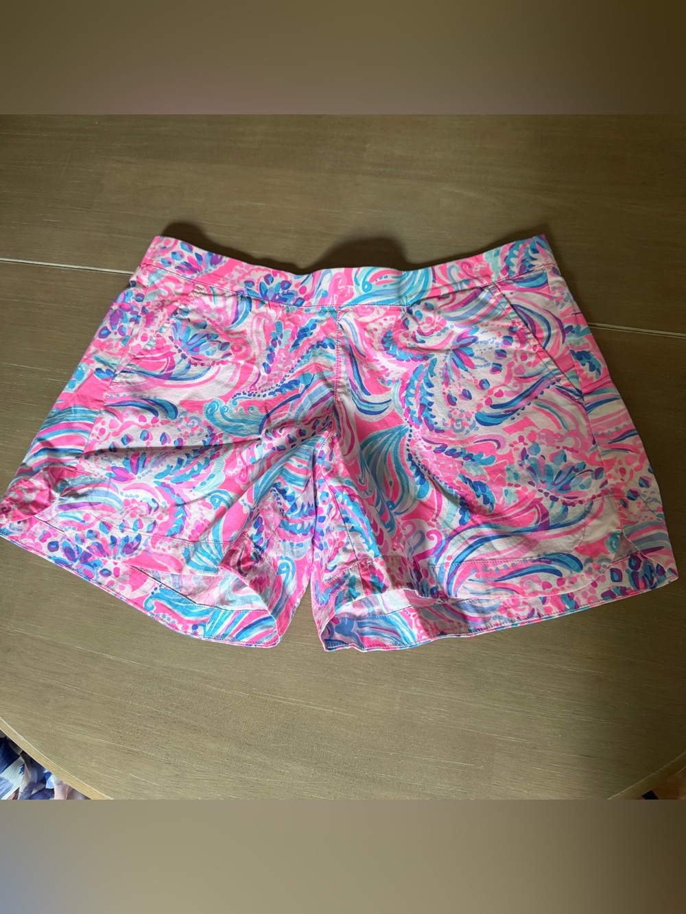 Lilly Pulitzer Pink Blue Tropical Paisley Cotton Shorts Size Small Resort